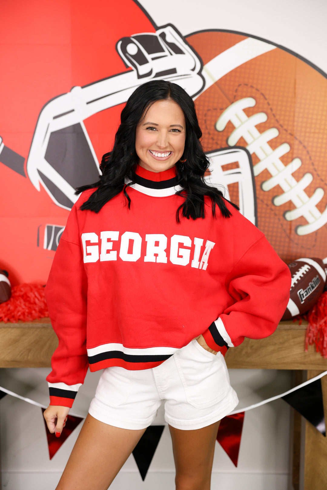 GEORGIA Colorblock Trim Sweatshirt "Red"