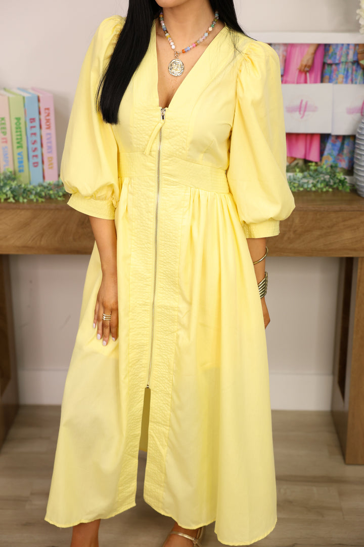 Gracious Solid 3/4 Sleeve Midi Dress "Yellow"