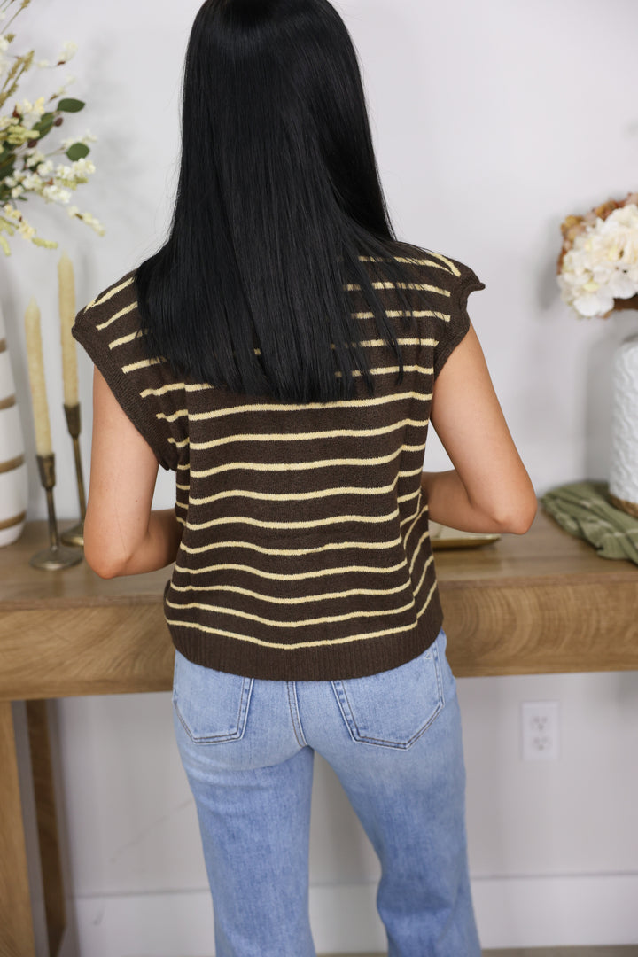 Striped Cap Sleeve Piper Vest "Brown"