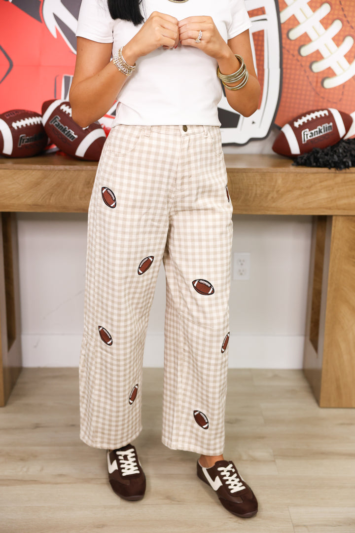 Football Patches Gingham Barrel Pants "Lt.Taupe/Cream"