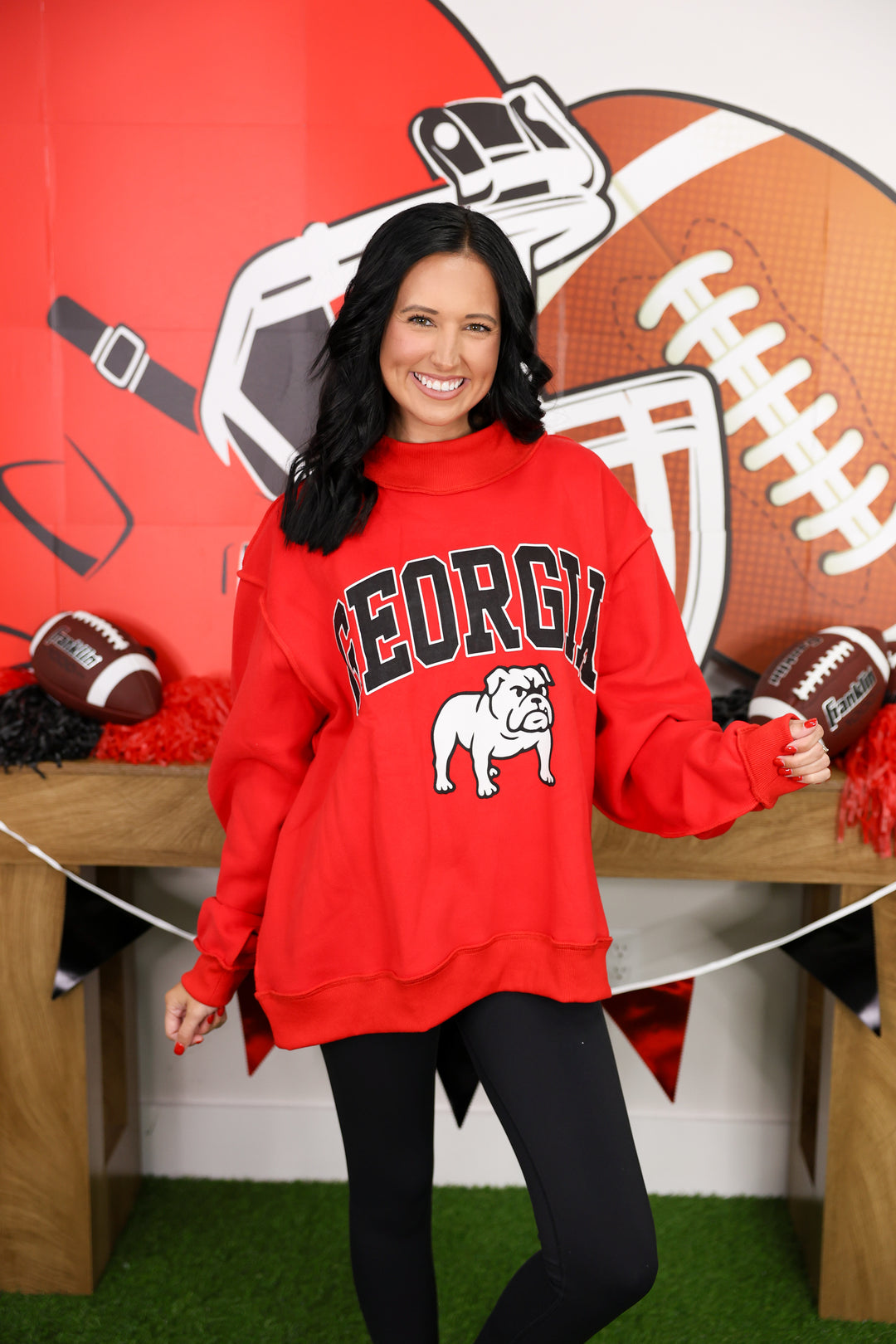 GEORGIA Bulldog Mock Neck Sweatshirt "Red"
