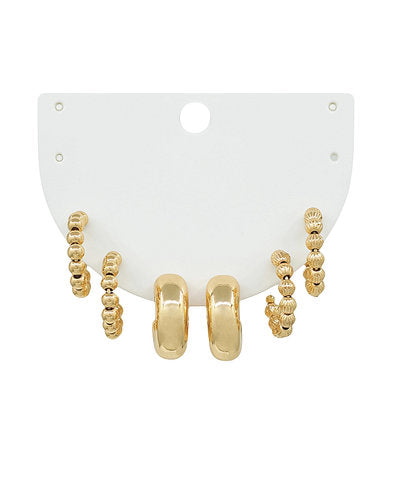 Metal 3 Pair Hoop Set "Gold"