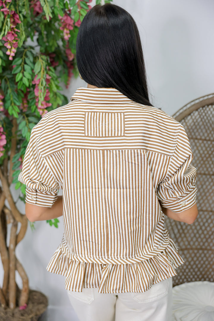 Striped Ruffle Blouse "Brown"