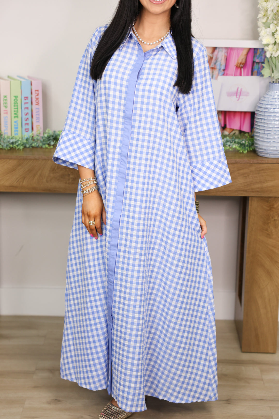 Merciful Gingham Dress "Blue"