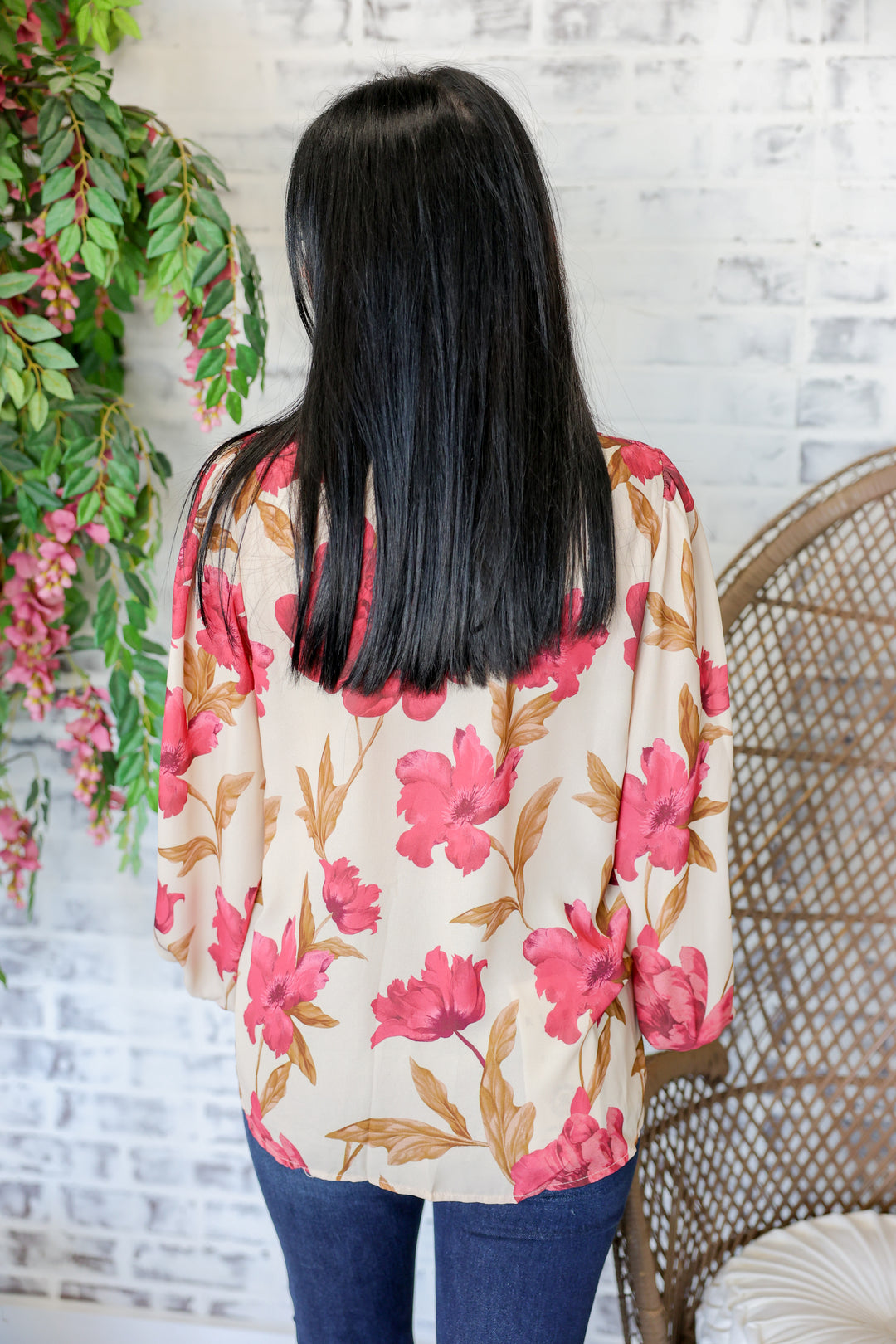 Elaine Floral Printed Front Button Top "Taupe"