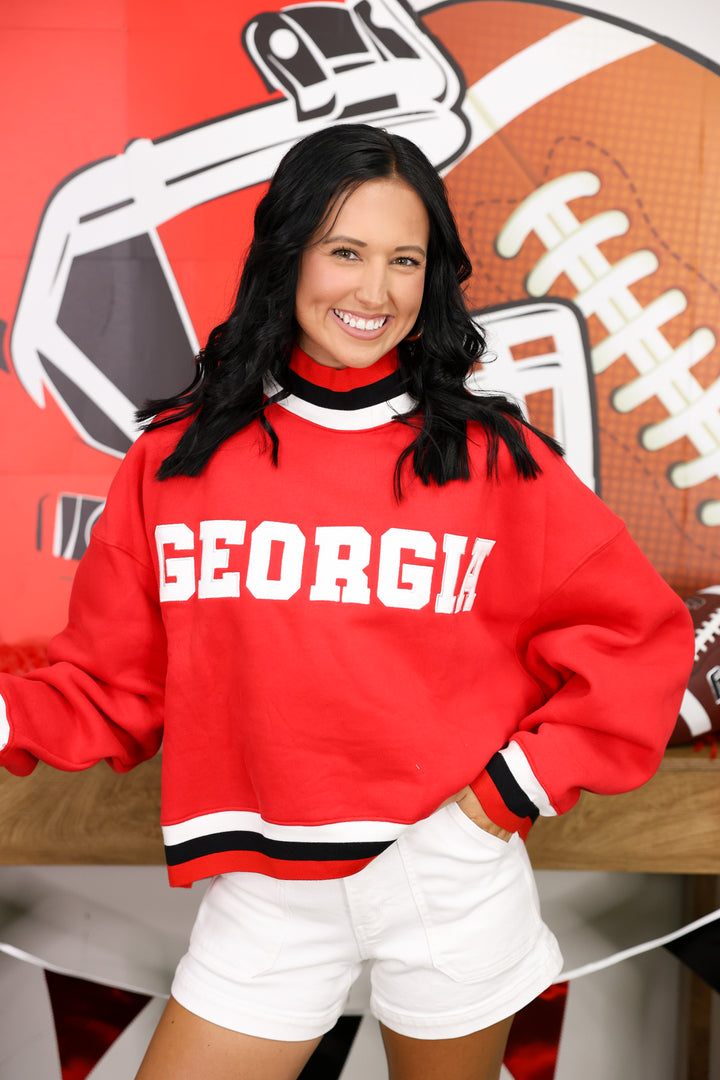 GEORGIA Colorblock Trim Sweatshirt "Red"