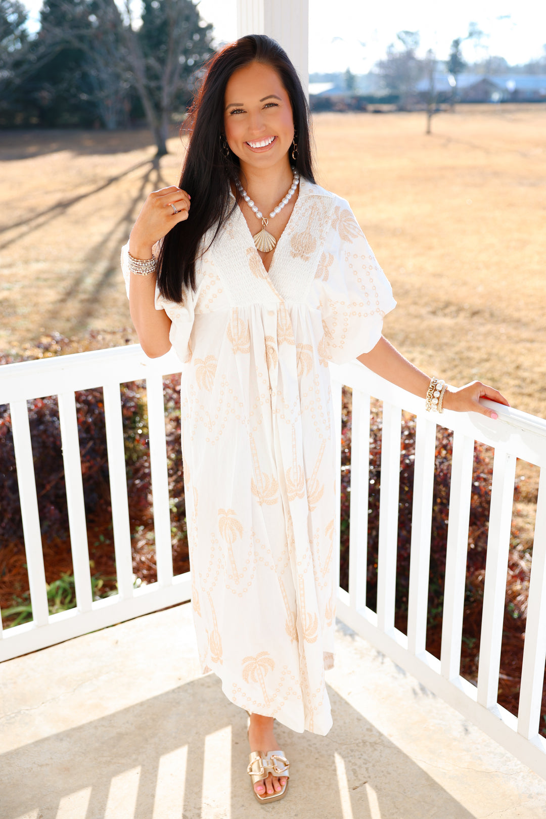 Palm Tree Embroidered Dress