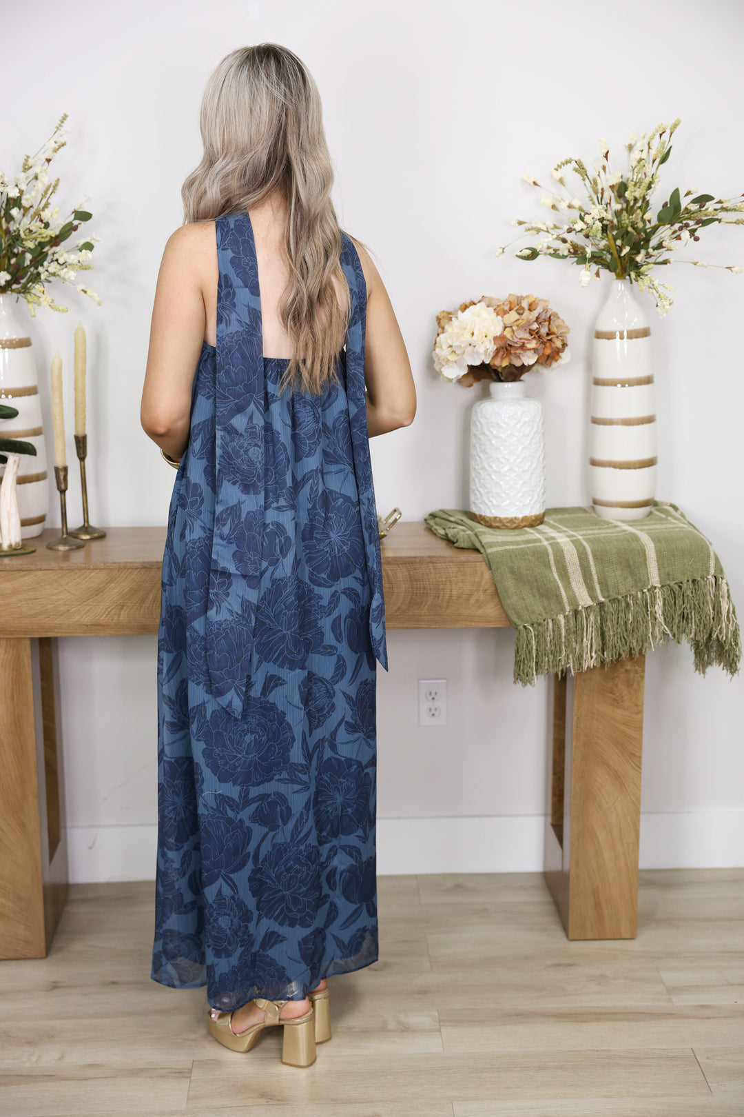 Evening Bloom Maxi Dress "Navy"