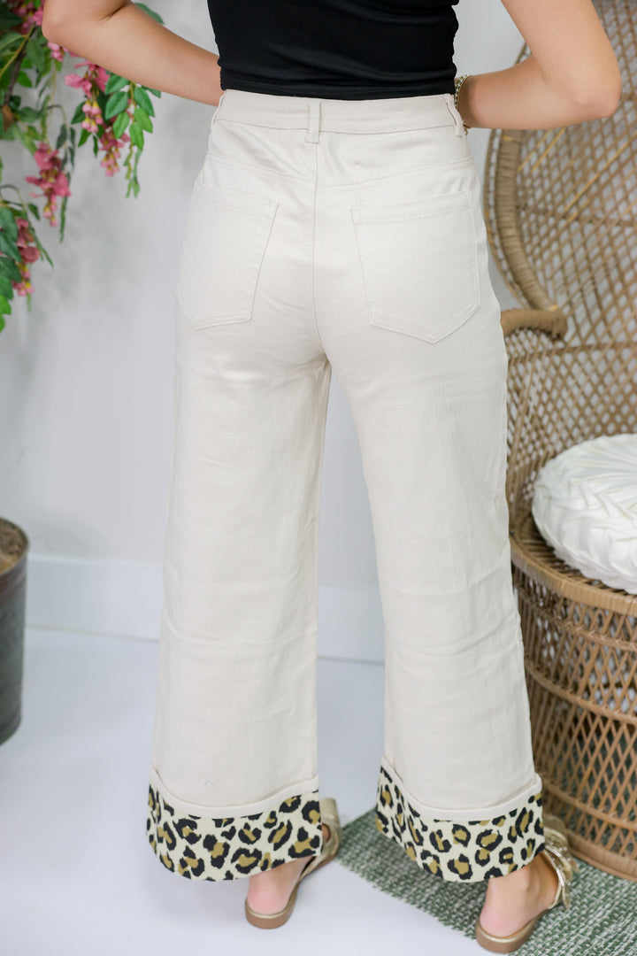 Leopard Cuff Jeans "Ecru"