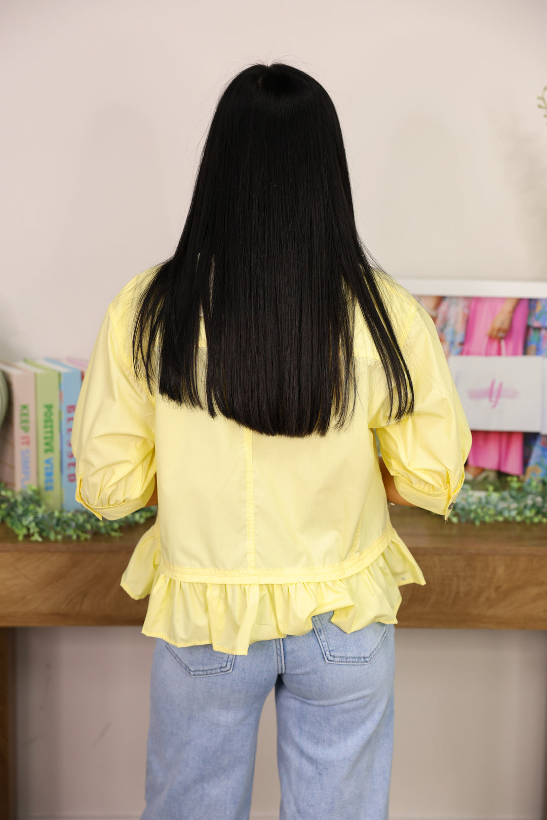 Solid Short Sleeve Button Down Top "Yellow"