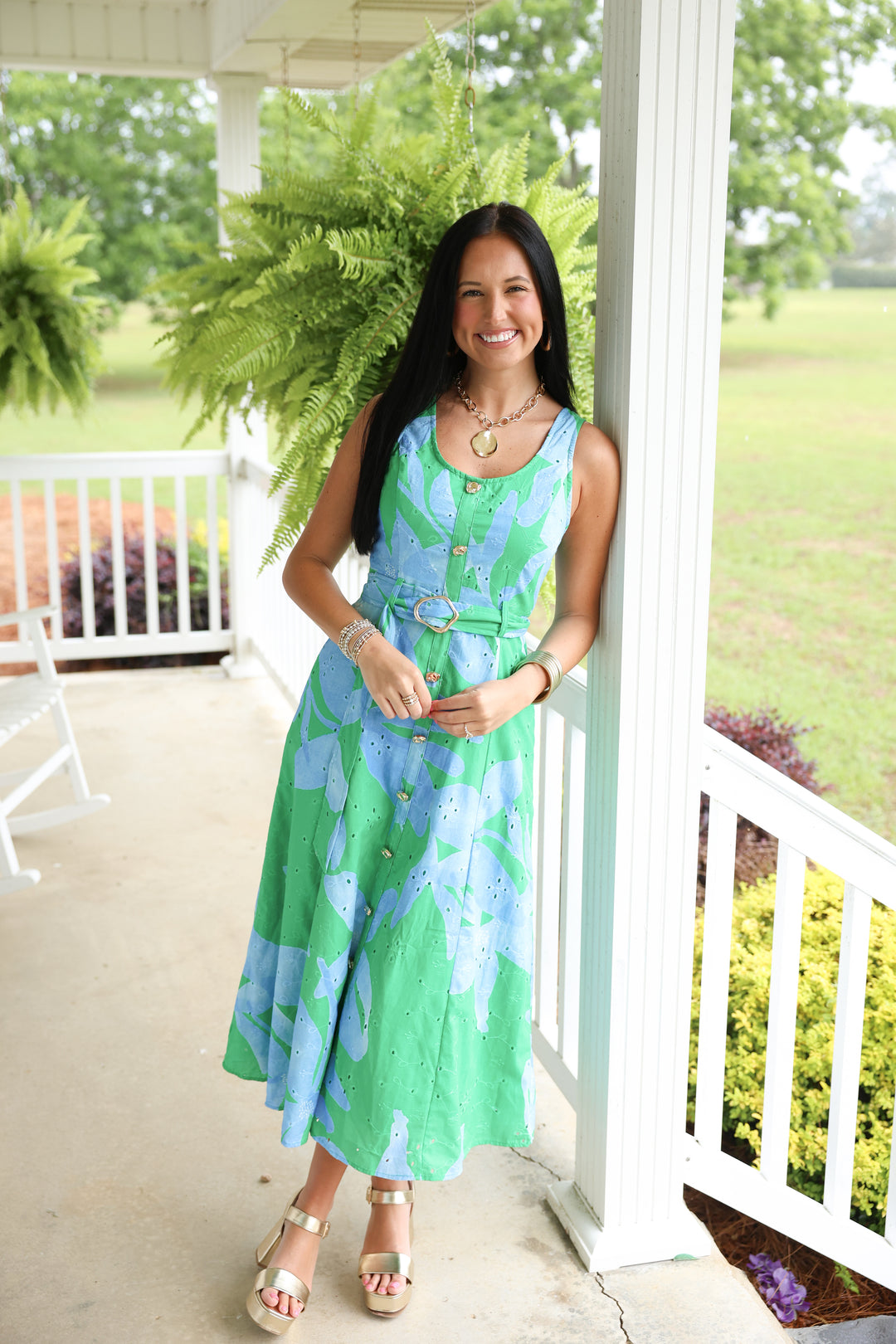Blue Lagoon Bloom Midi Dress "Green"