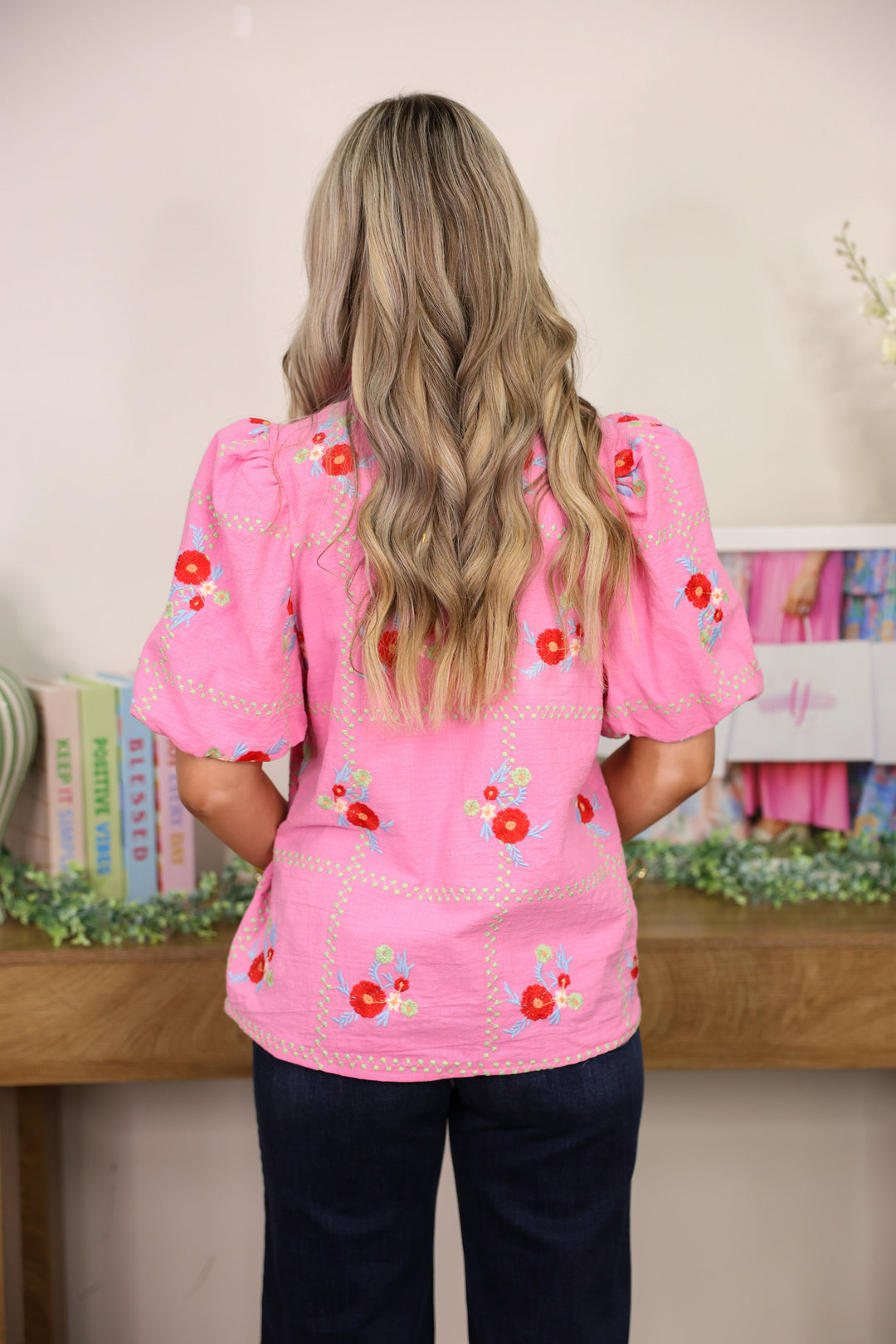 Floral Embroidered Top "Pink"