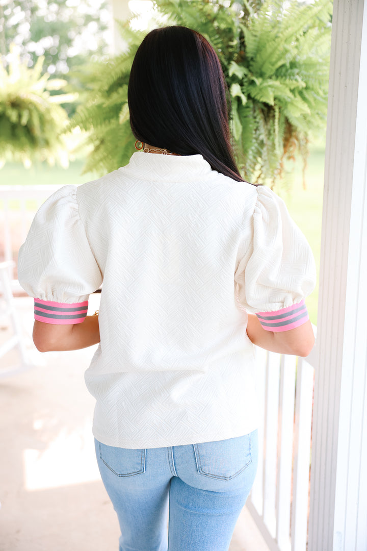 Textured Stripe Contrast Top