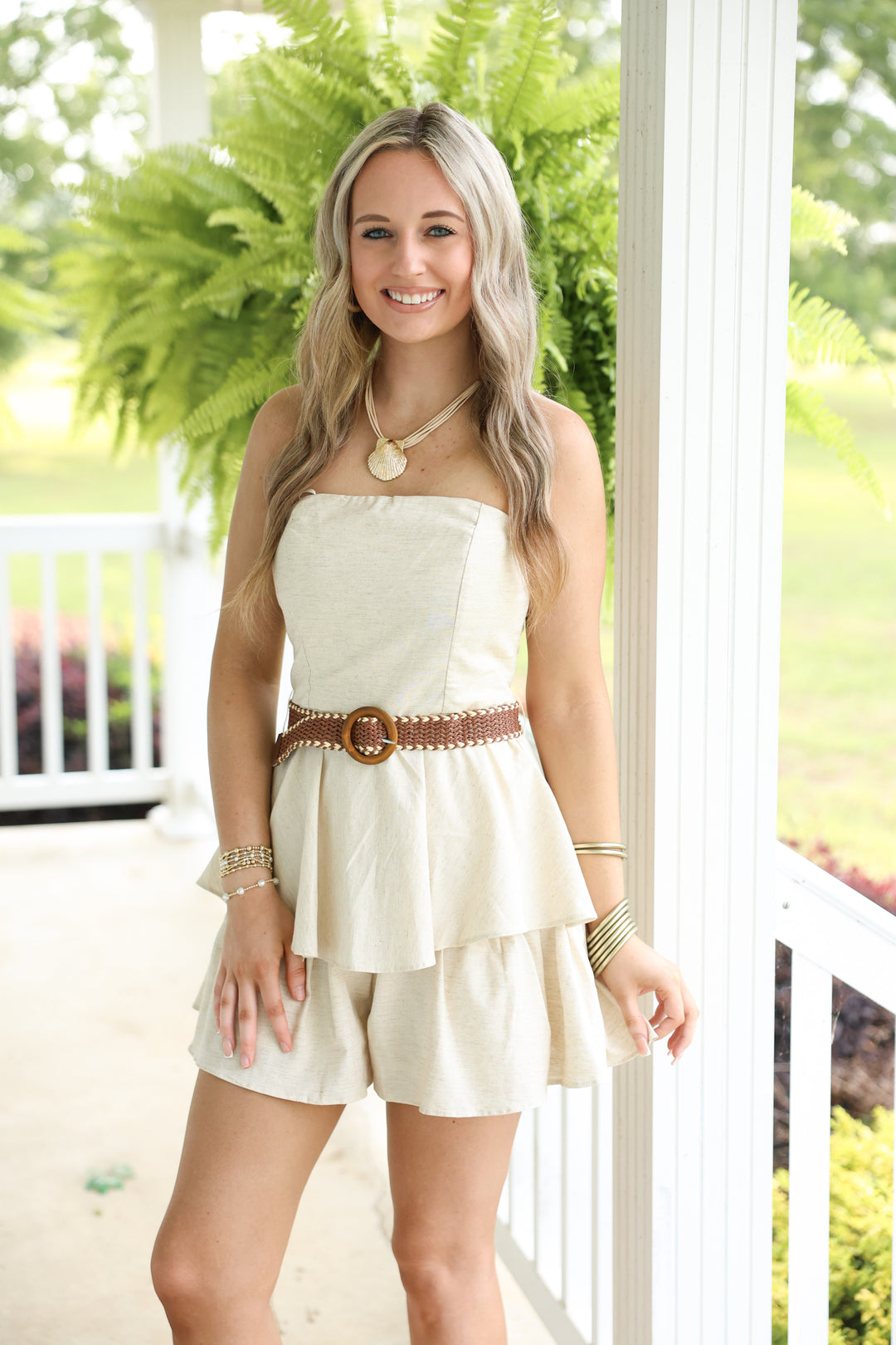 Linen Ruffle Tube Dress