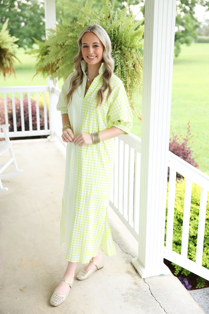 Adrienne - Blakely Midi Dress "Lime Multi Seersucker"