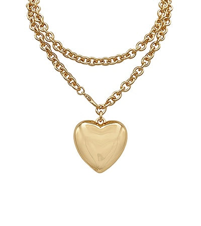 Adjustable Puffy Heart Necklace "Gold"