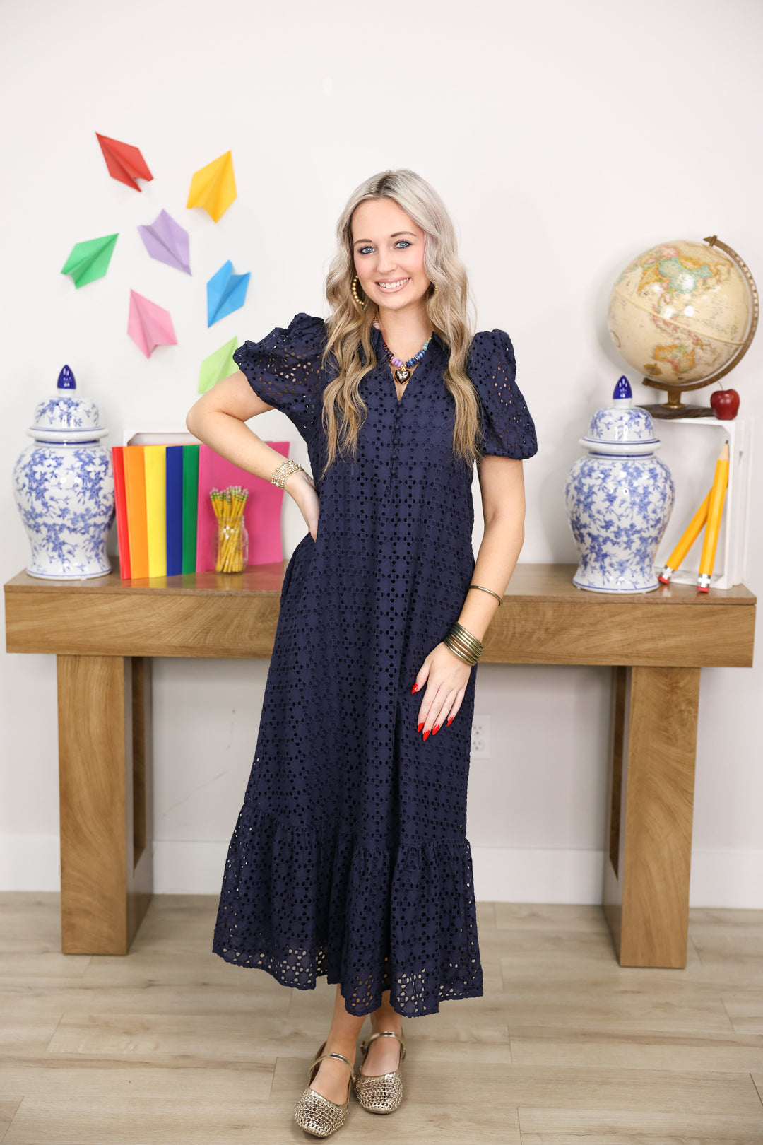 navy blue eyelet dress Women's Square Neck | Avara Embrace elegance with the Navy Eyelet Dress Tuckernuck Navy Eyelet Royal Shirt