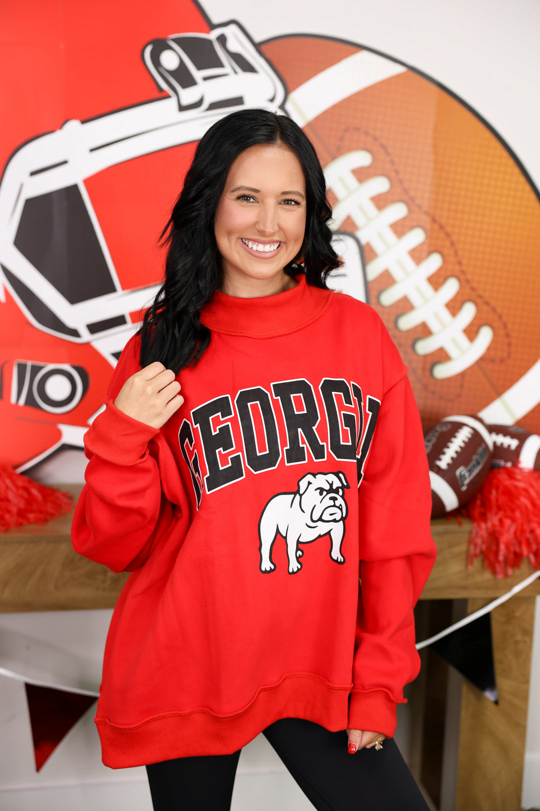 GEORGIA Bulldog Mock Neck Sweatshirt "Red"