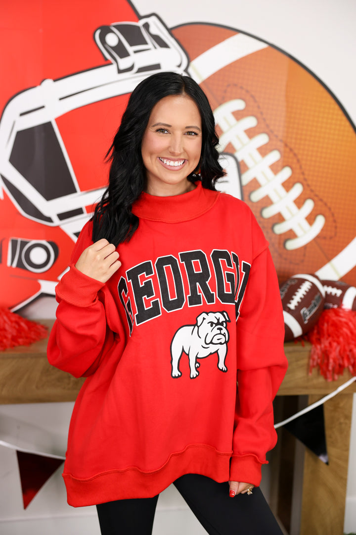 GEORGIA Bulldog Mock Neck Sweatshirt "Red"
