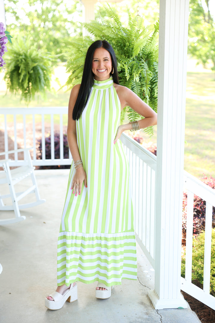 Carolina Coast Halter Neck Maxi Dress "Lime"