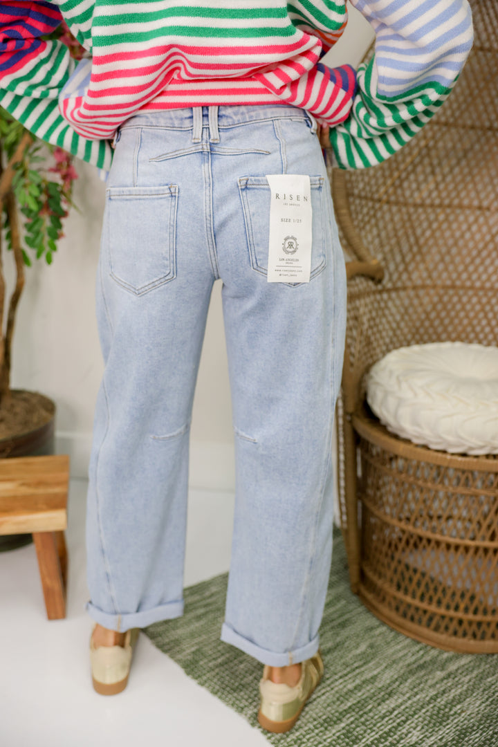 Risen - High Rise Crop Barrel Cuffed Jeans "Light"