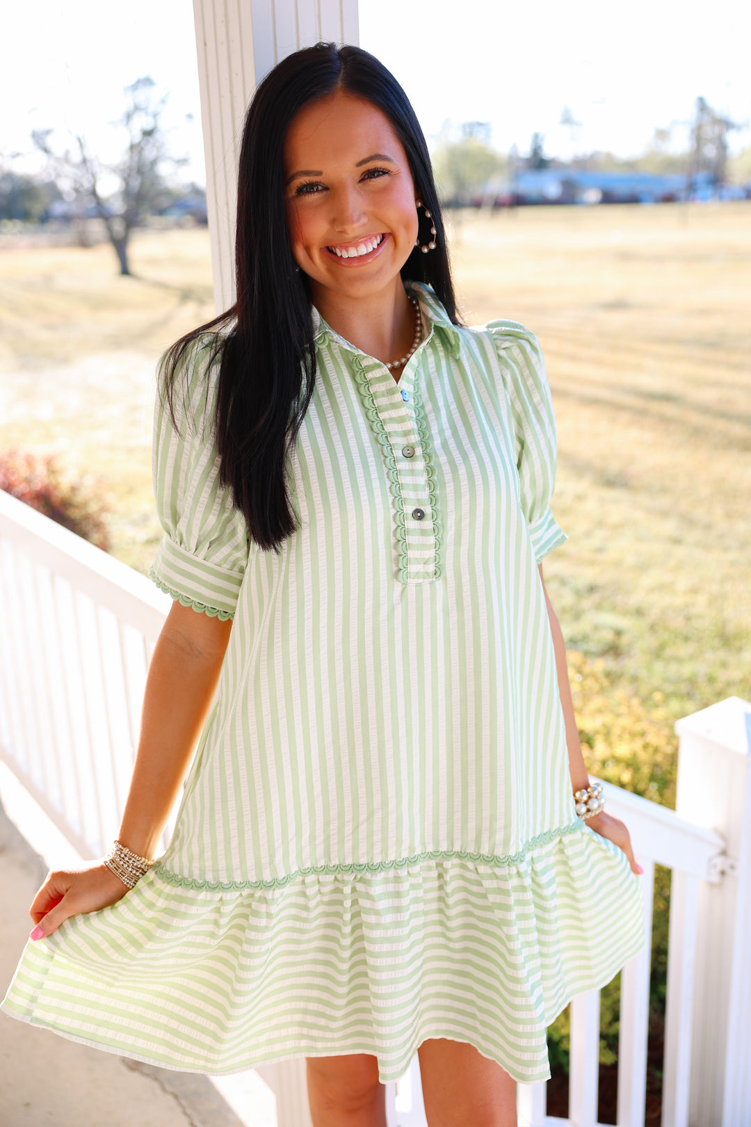 Striped Era Dress "Green Tea"