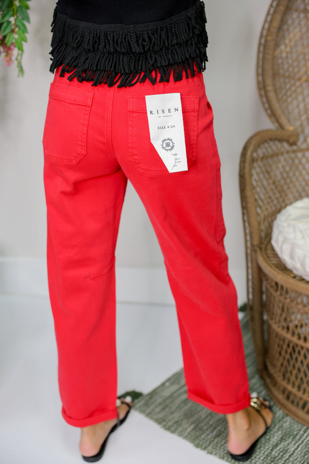 Risen - High Rise Ankle Cuffed Barrel Pants "Scarlet"