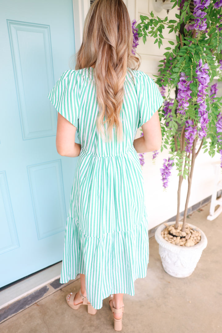 Apple Green Stripe Midi Dress