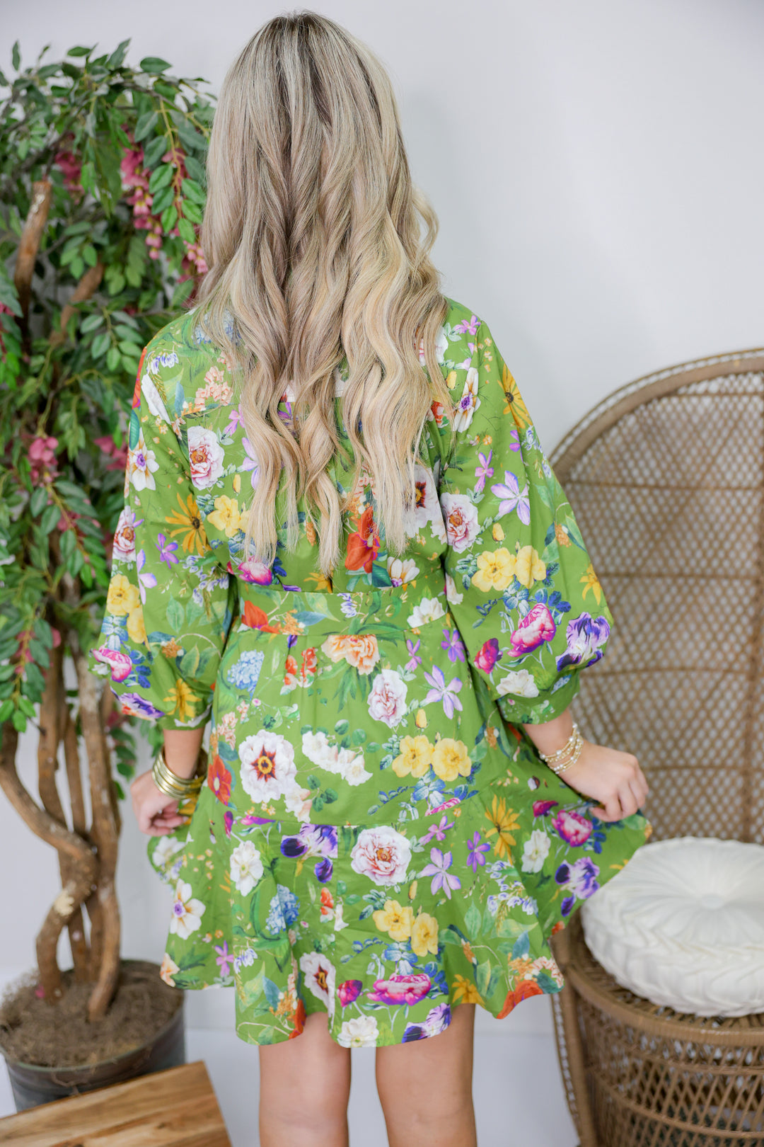 Fancy Floral Mini Dress "Olive"