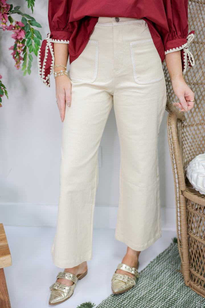 Stitch Detail Pants "Ecru"