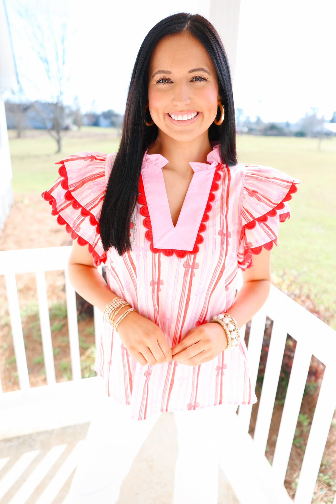 Bowtastic Ruffle Top "Pink/Red"