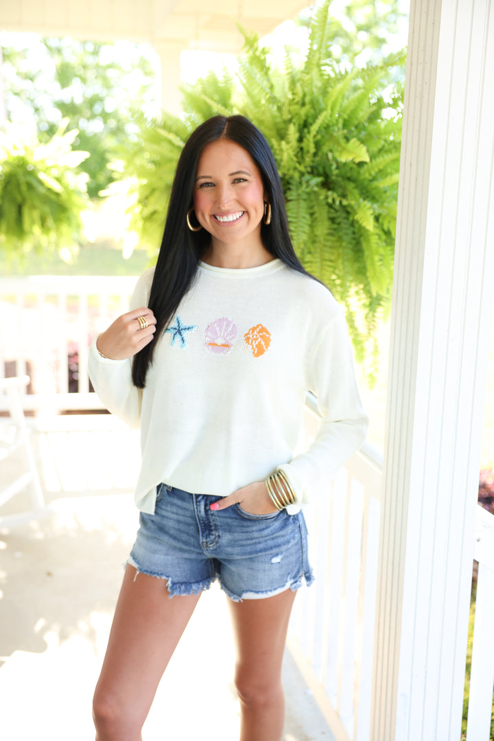 "SEA" Round Neck Long Sleeve Graphic Sweater