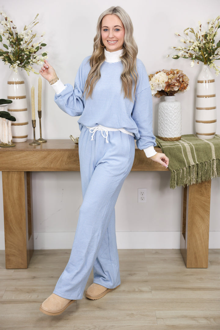 Mock Neck Stripe Lounge Set "Blue"