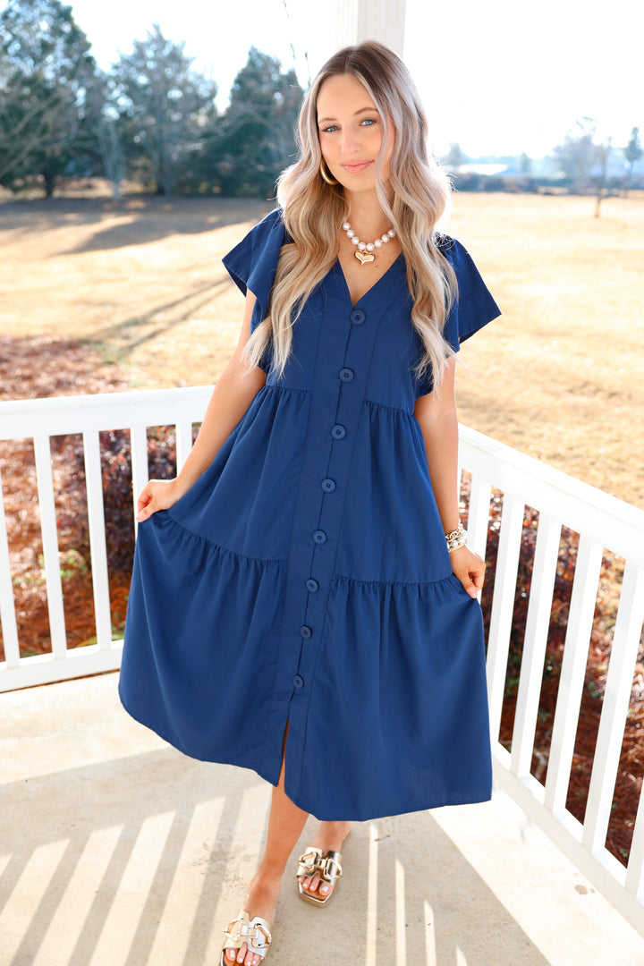 Nelly Navy Button Dress