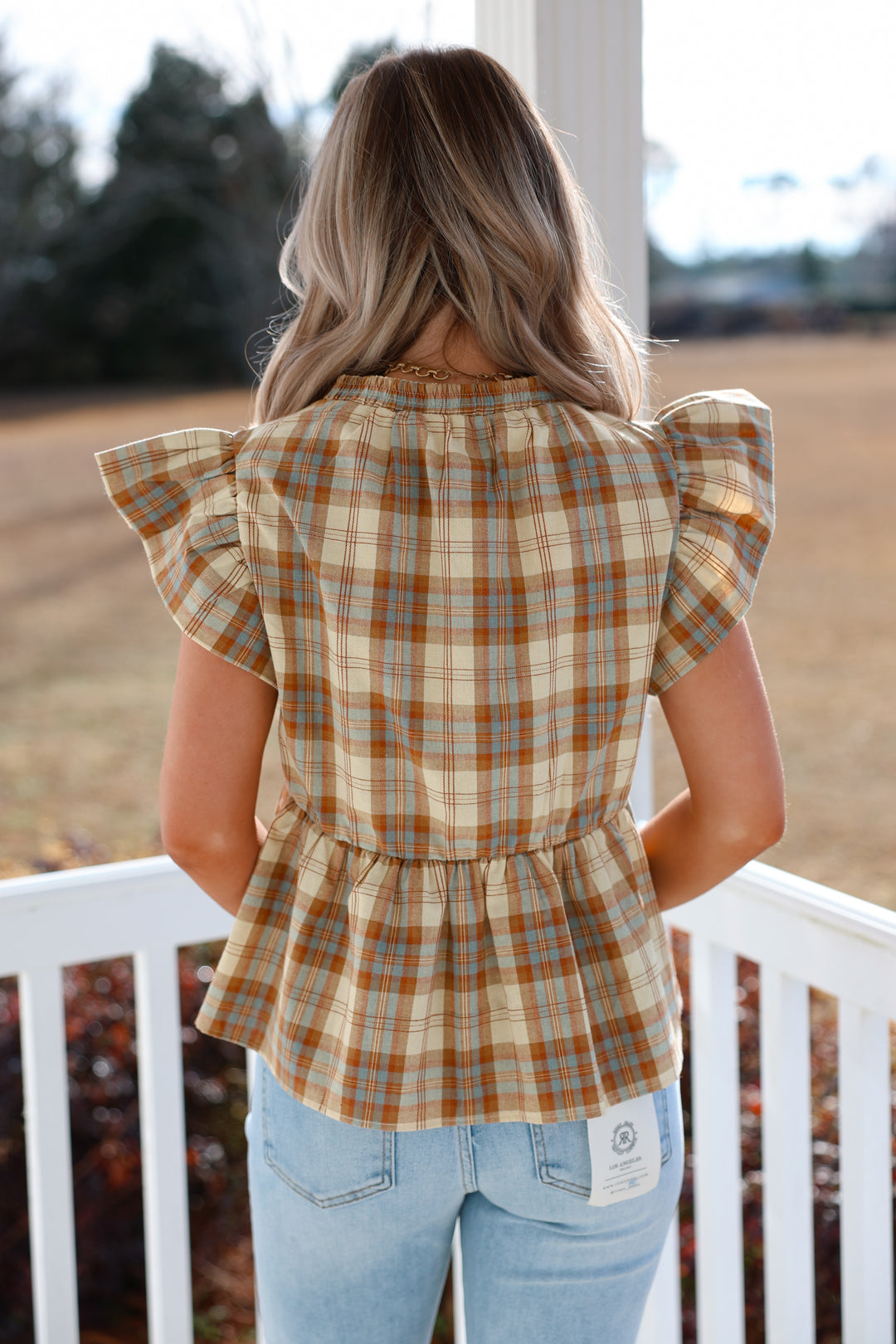 Toffee Plaid Ruffle Top