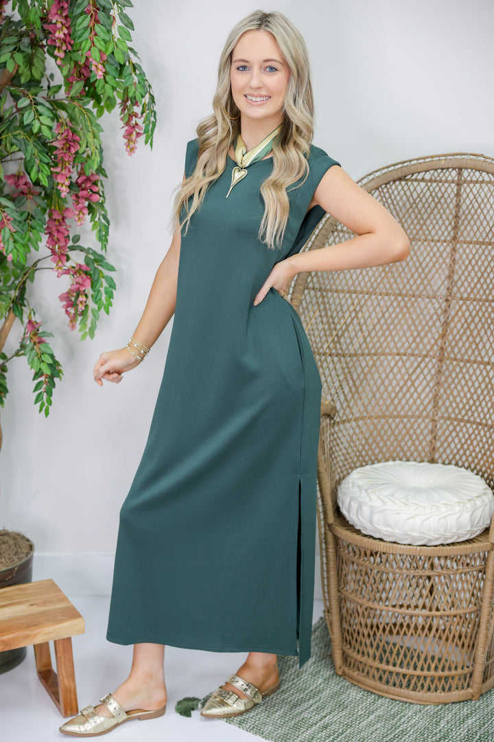 Butter Soft Side Slit Maxi Dress "Forest"