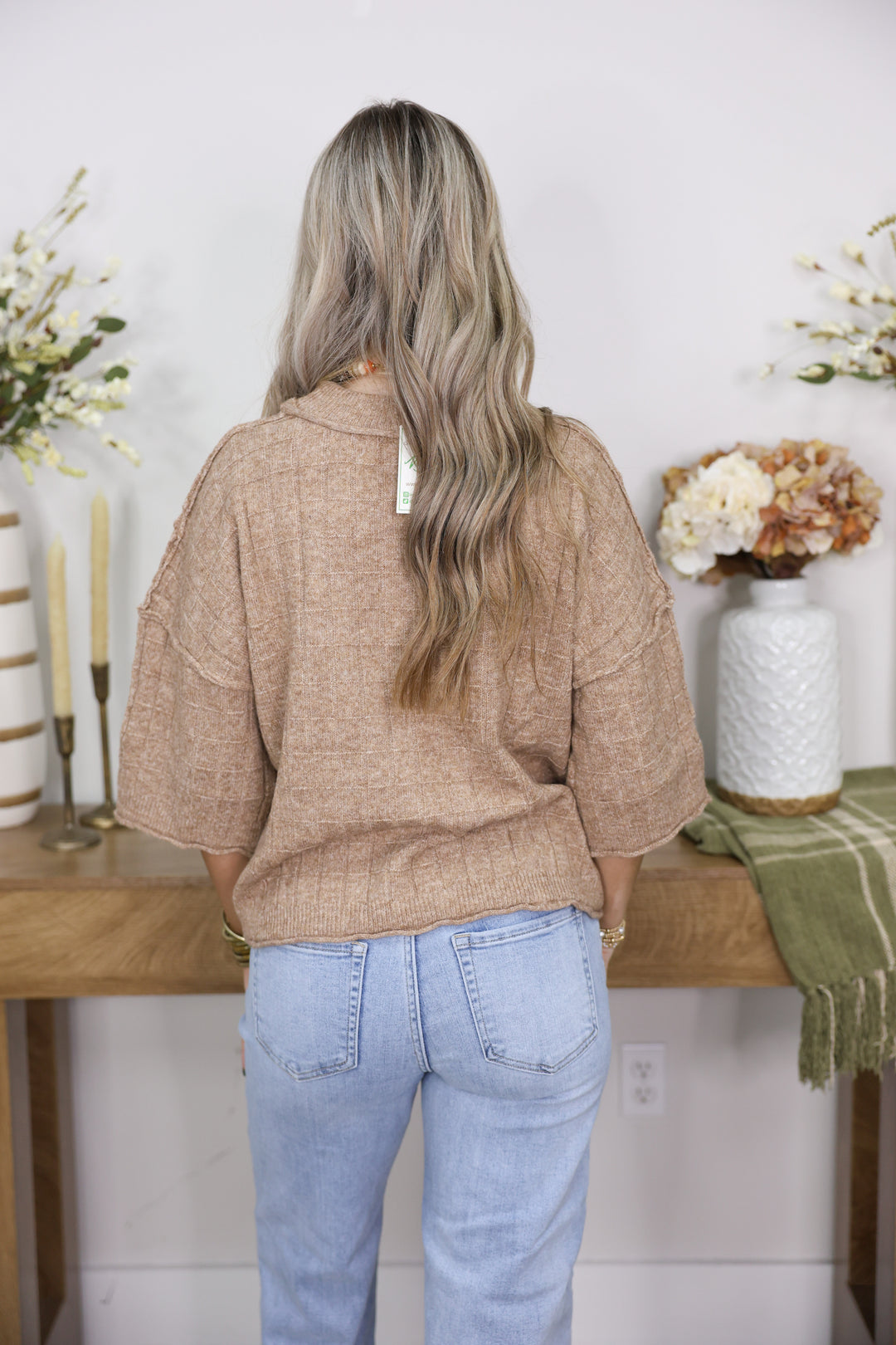 Cropped Length Ribbed Knit Sweater "Mocha"