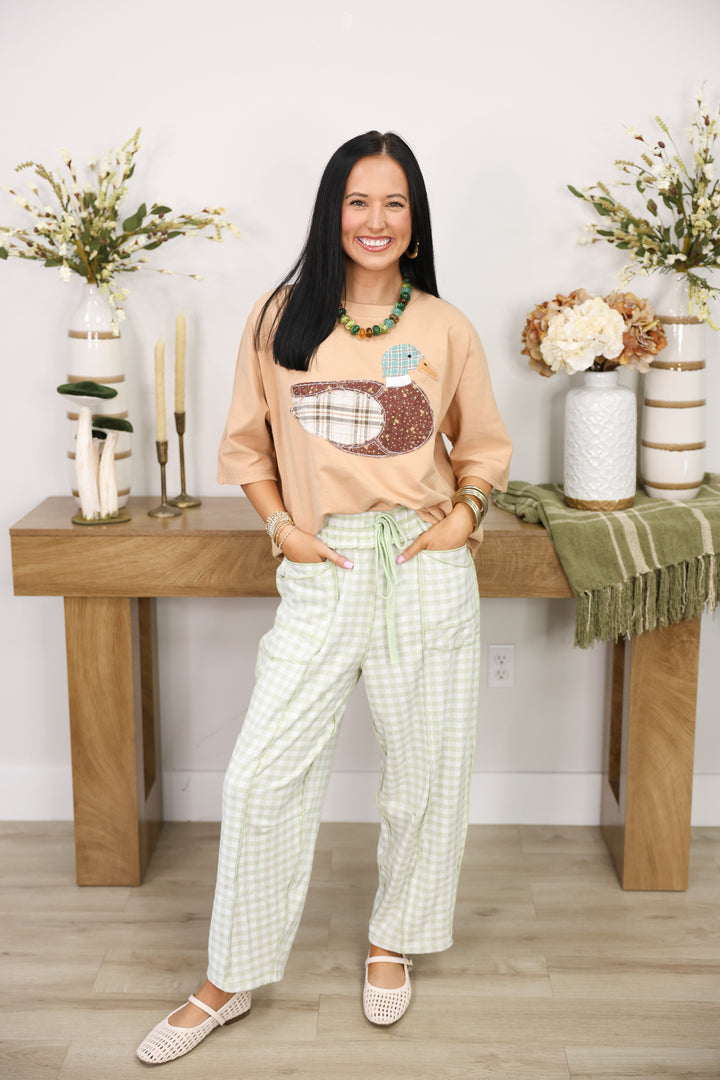 Mallard Duck Patchwork Dolman Sleeve Knit Top "Latte"