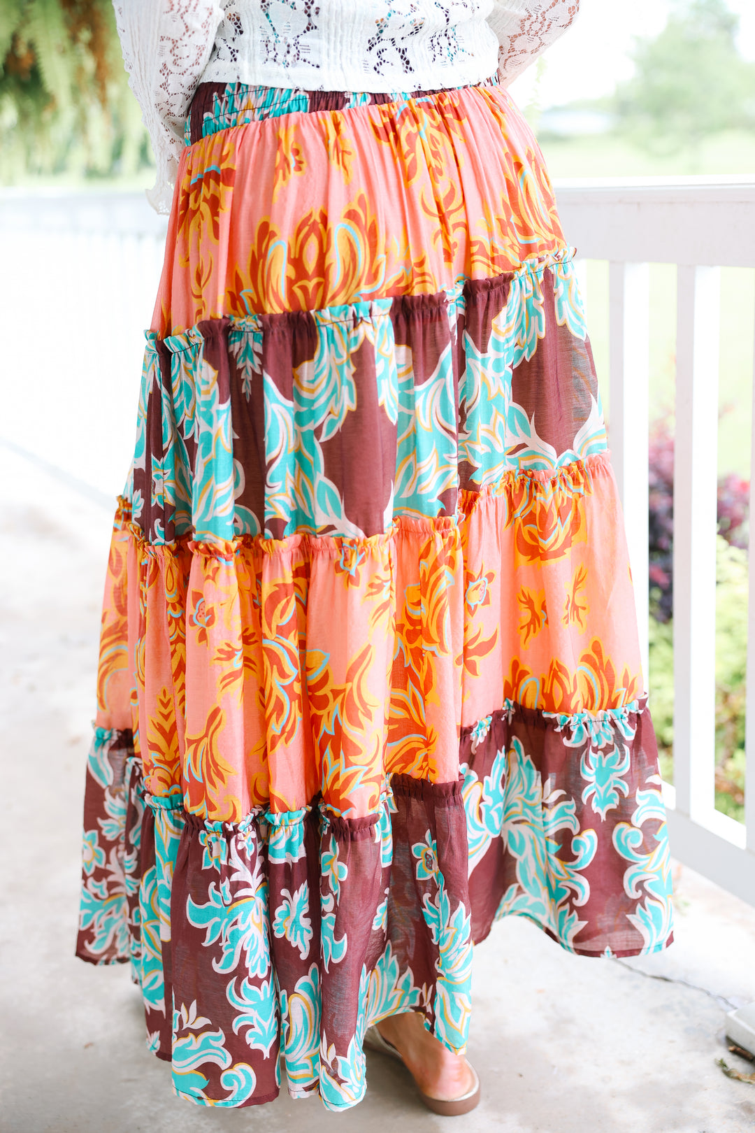 Boho Tiered Maxi Skirt "Coral Paradise"
