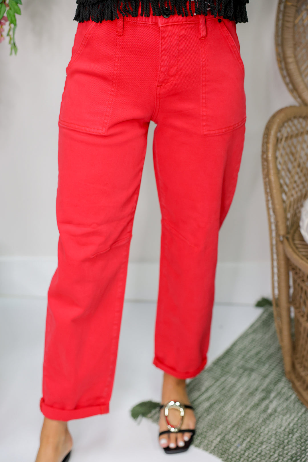 Risen - High Rise Ankle Cuffed Barrel Pants "Scarlet"