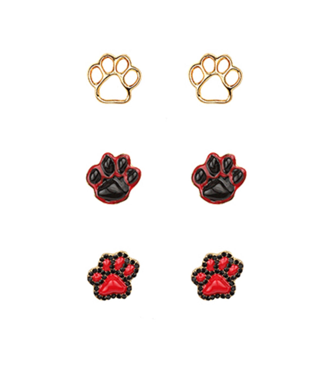 Multi Paw Stud Earrings Set