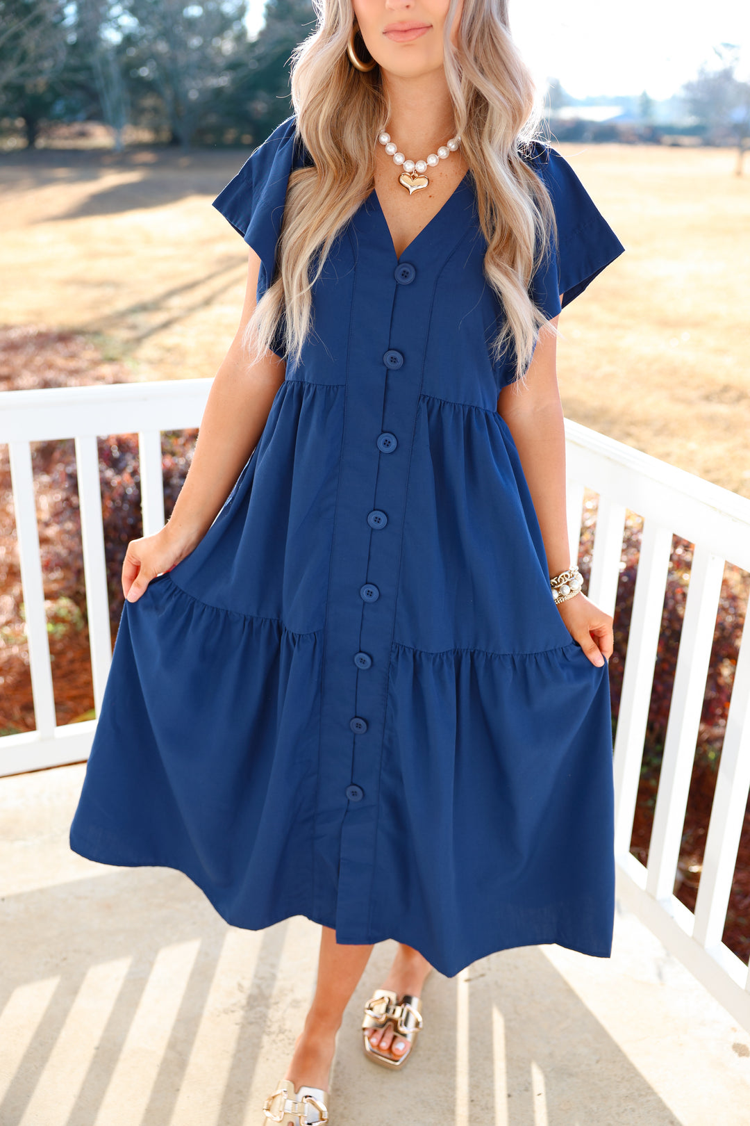 Nelly Navy Button Dress