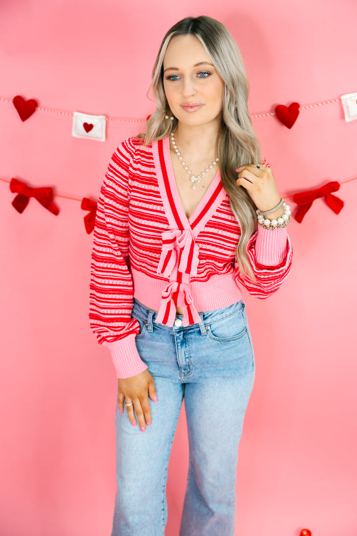 Cutesy Cupid Cardigan "Pink/Red"