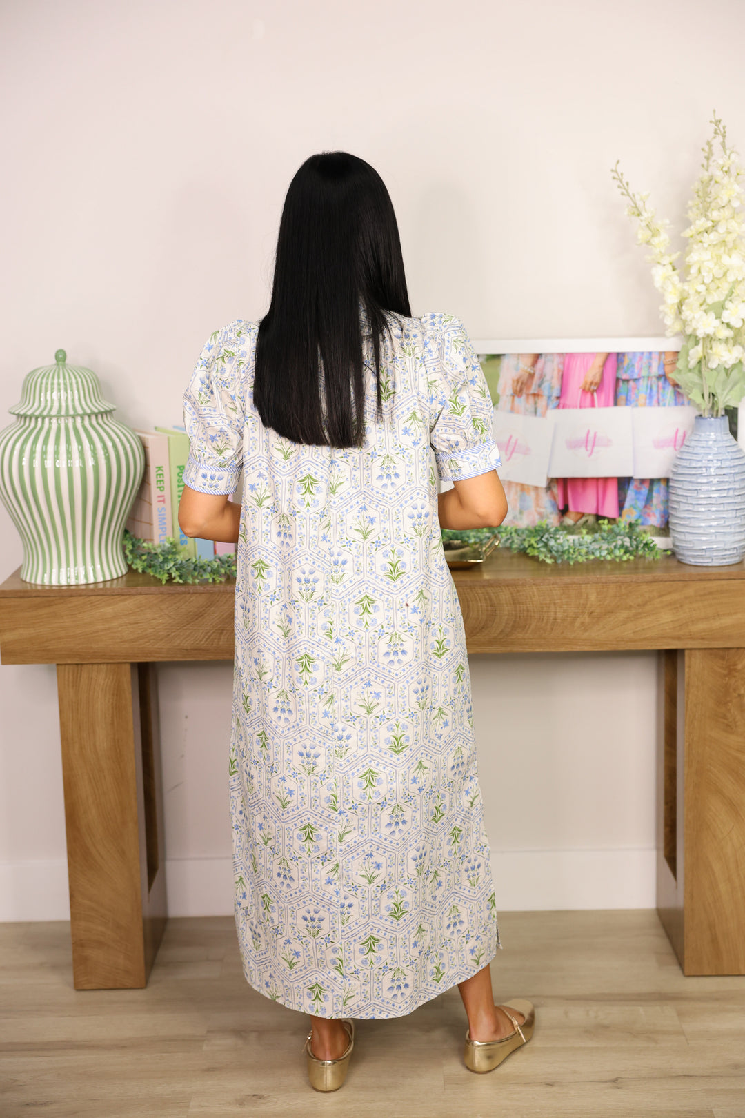 Tea Garden Floral Midi Dress "Blue"