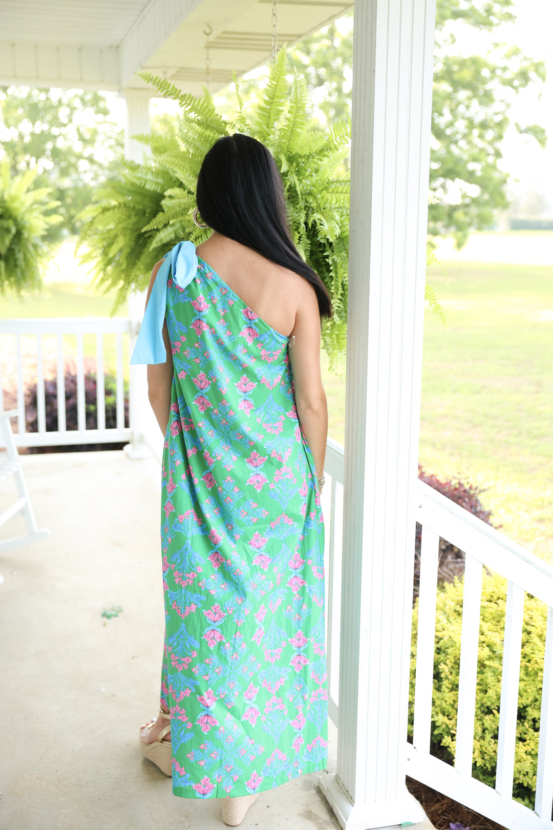 Seabreeze Floral One Shoulder Midi Dress "Green"
