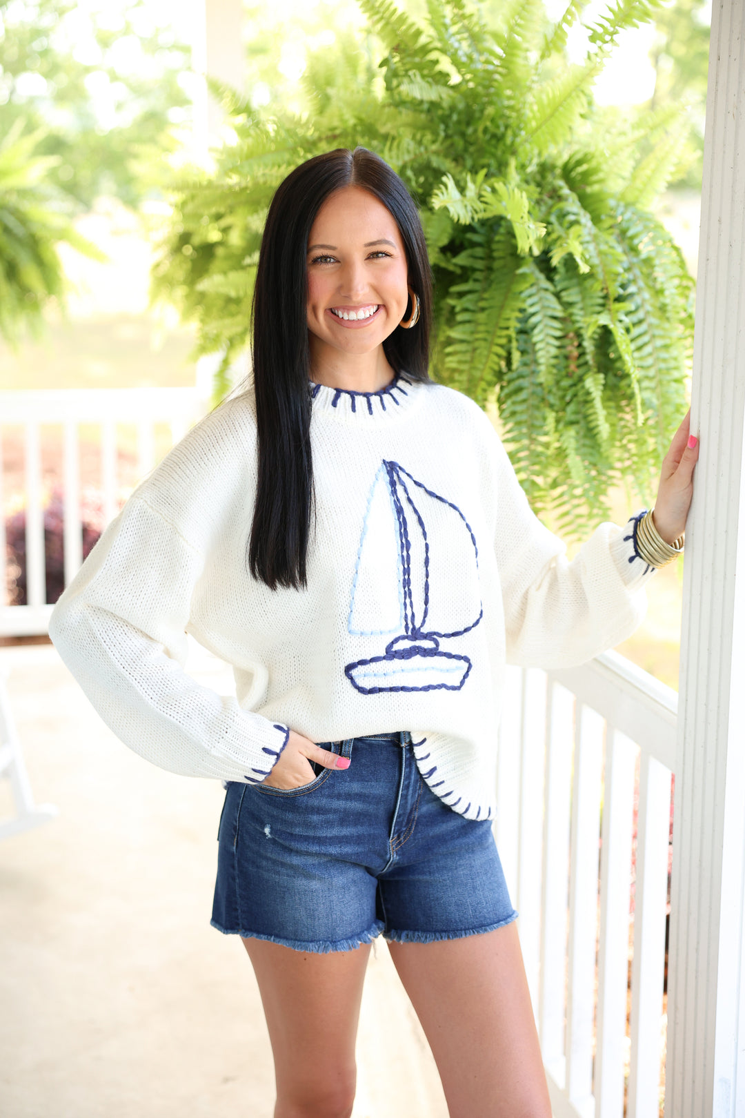 Sailboat Knit Sweater "Off White"