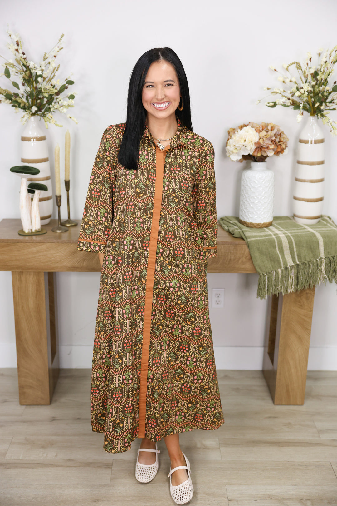 Falling for Florals Dress "Olive/Toffee"