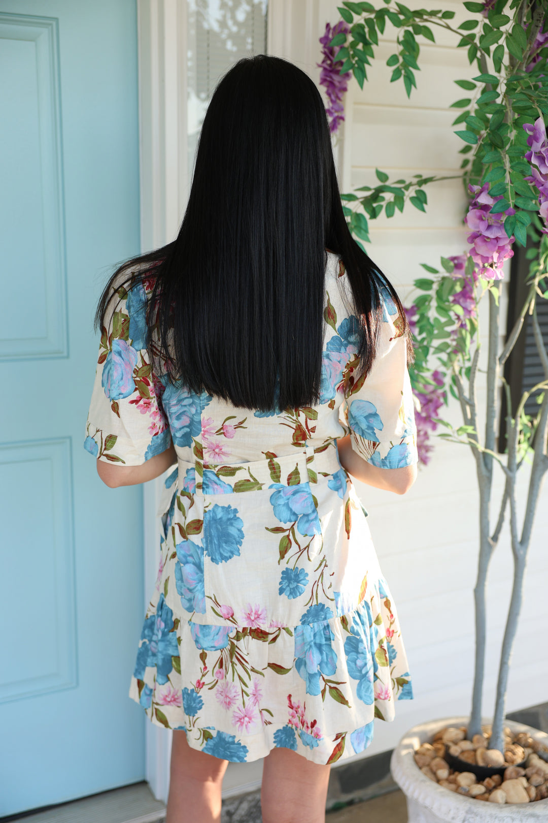 Anika Floral Belt Dress "Natural Multi"