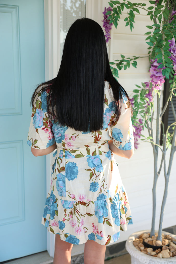 Anika Floral Belt Dress "Natural Multi"