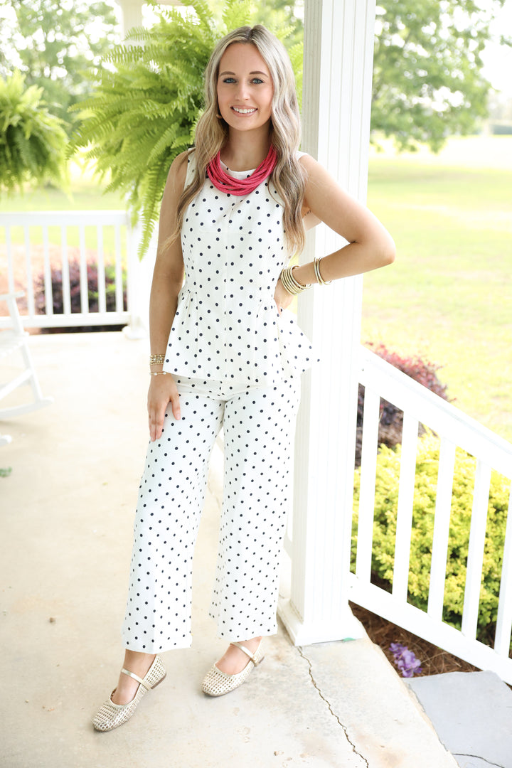 Polka Dot Wide Leg Pants "Off White"